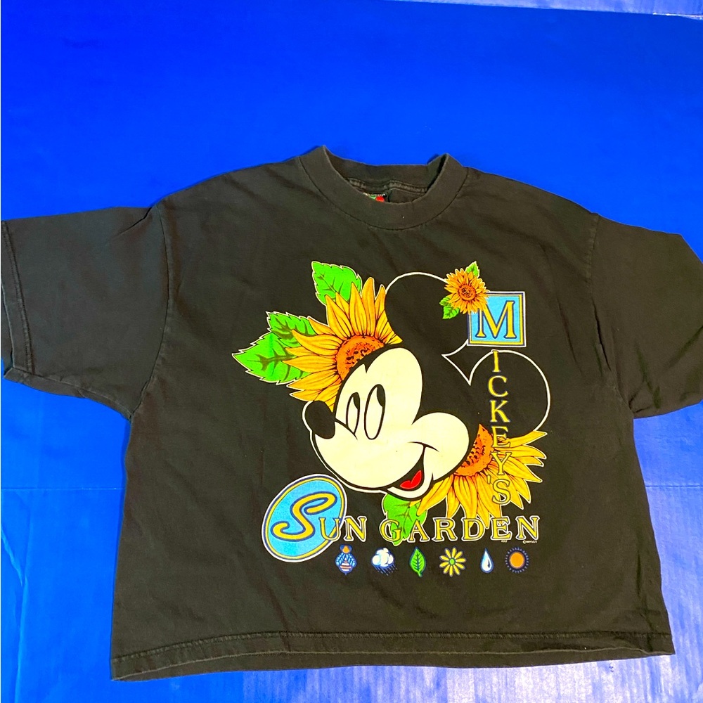 Disney 90’s Y2K Mickey Sun Garden Black T-Shirt Mickey Unlimited Size L